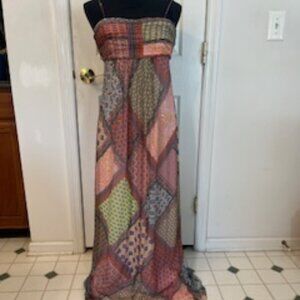 Worth New York Womens Size 4 Maxi Dress Silk Chiffon Pink Red Patchwork Floral